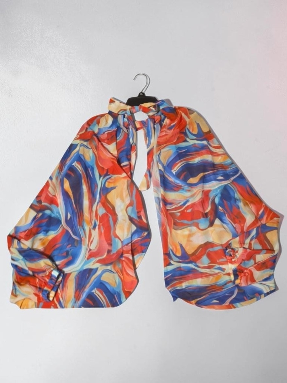 Vibrant Multi-Color Swirl Blouse Lightweight Long Sleeve Boho Abstract‎ Print - Picture 9 of 10